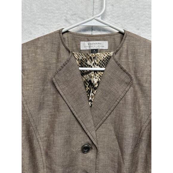 Tahari Linen Blend Skirt Suit Set Short Sleeve Belted Blazer & Flared Skirt Sz 6 - Picture 6 of 15